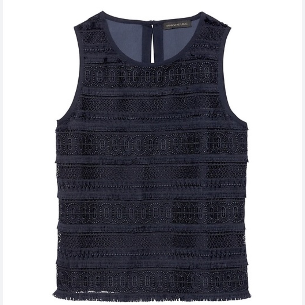NWOT Navy Blue Banana Republic Fringe-Trim Lace Top